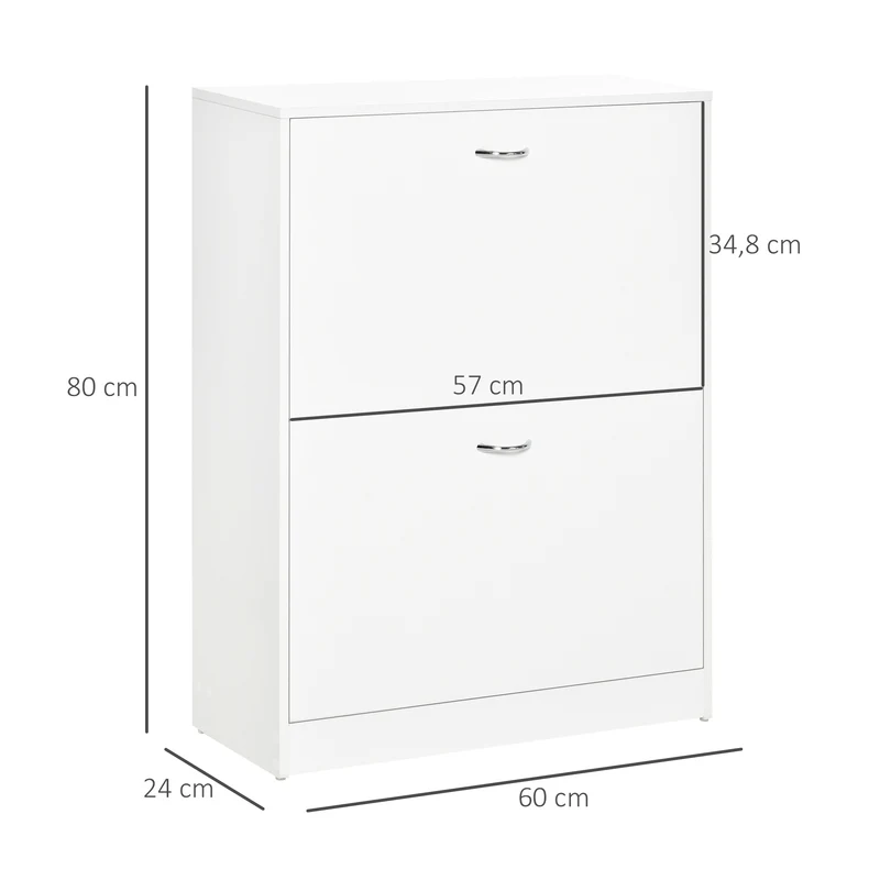Armoire à chaussures entrée 60 x 24 x 80 cm rangement optimisé portes abattantes moderne en panneau de particule blanc 21_0001725