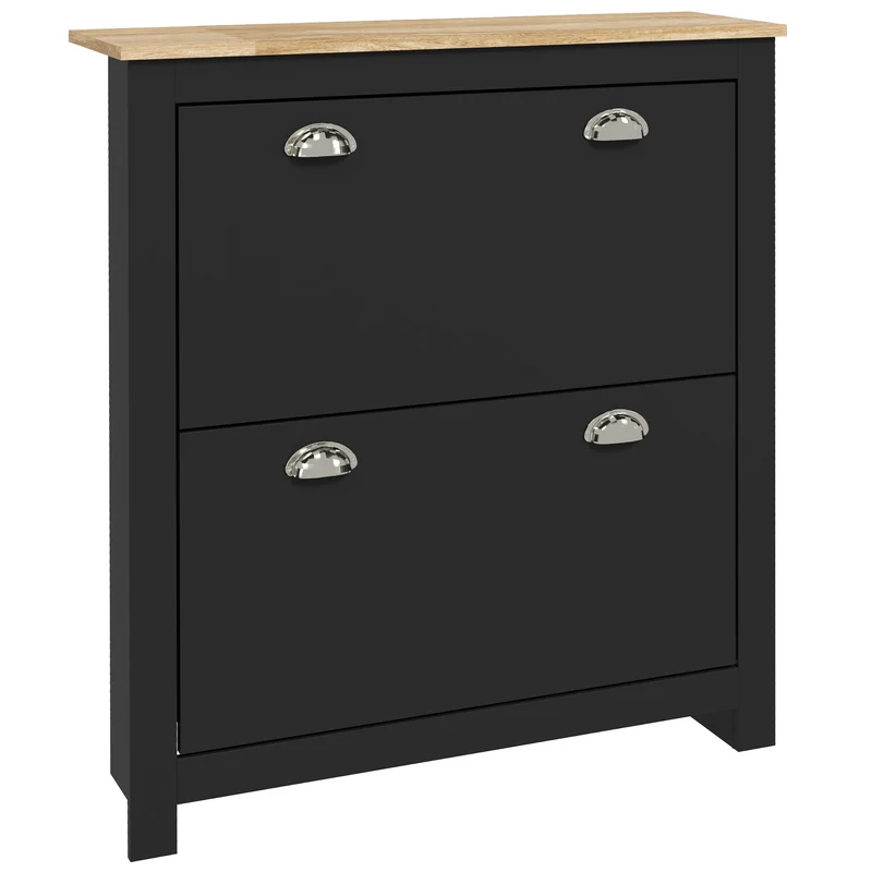 Armoire à chaussures d'entrée 79 x 23 x 90,5 cm abattante gain de place compartimenté 2 portes contemporain en MDF noir 21_0002631