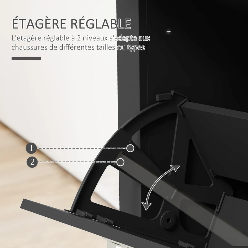 Armoire à chaussures d'entrée 79 x 23 x 90,5 cm abattante gain de place compartimenté 2 portes contemporain en MDF noir 21_0002631