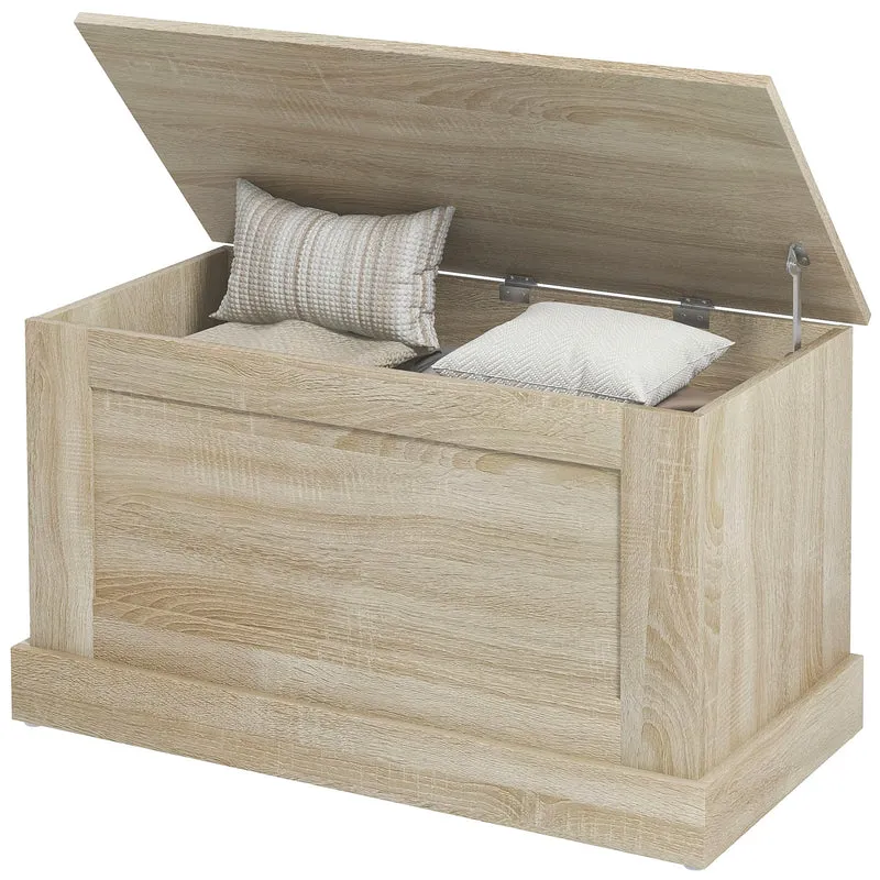 Coffre de rangement siège entrée 80 x 40 x 45 cm charnière de sécurité moderne en panneau de particules bois naturel 21_0002947