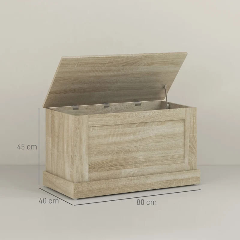 Coffre de rangement siège entrée 80 x 40 x 45 cm charnière de sécurité moderne en panneau de particules bois naturel 21_0002947