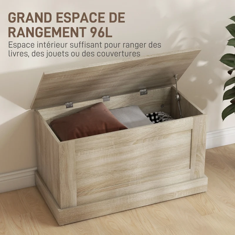 Coffre de rangement siège entrée 80 x 40 x 45 cm charnière de sécurité moderne en panneau de particules bois naturel 21_0002947