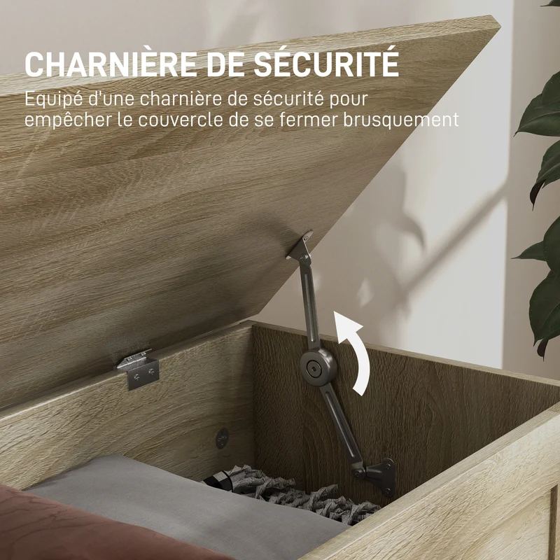 Coffre de rangement siège entrée 80 x 40 x 45 cm charnière de sécurité moderne en panneau de particules bois naturel 21_0002947