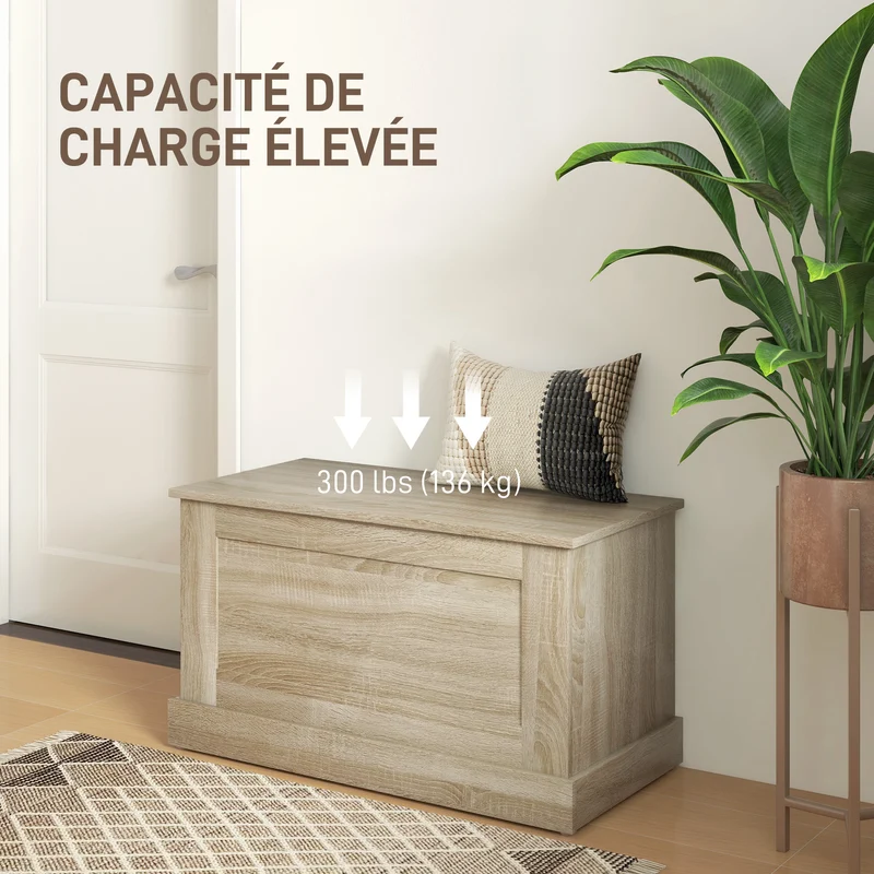 Coffre de rangement siège entrée 80 x 40 x 45 cm charnière de sécurité moderne en panneau de particules bois naturel 21_0002947