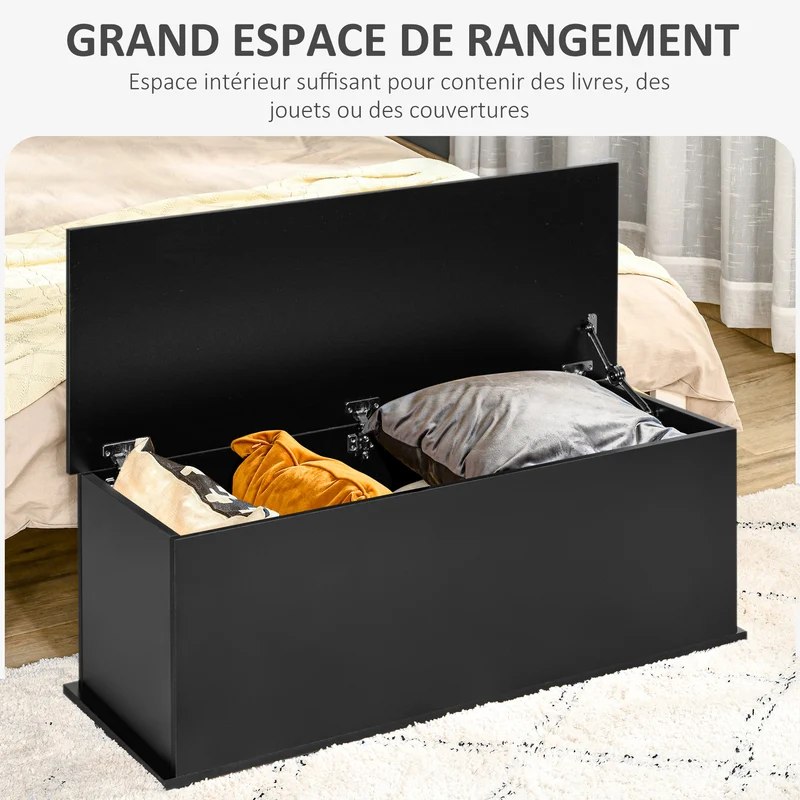 Coffre de rangement banc 100 x 40 x 40 cm grande capacité assise rangement moderne épuré en panneaux de particules noir 21_0001703