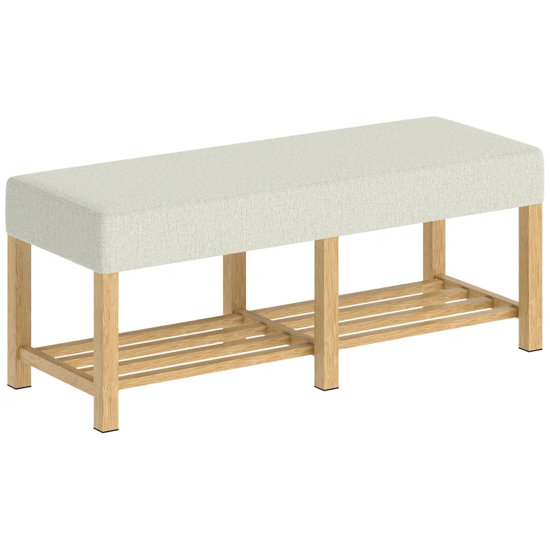 Banc à chaussures d'entrée 120 x 44 x 48 cm rangement organisé assise rembourrée scandinave minimaliste en bois naturel 21_0002798