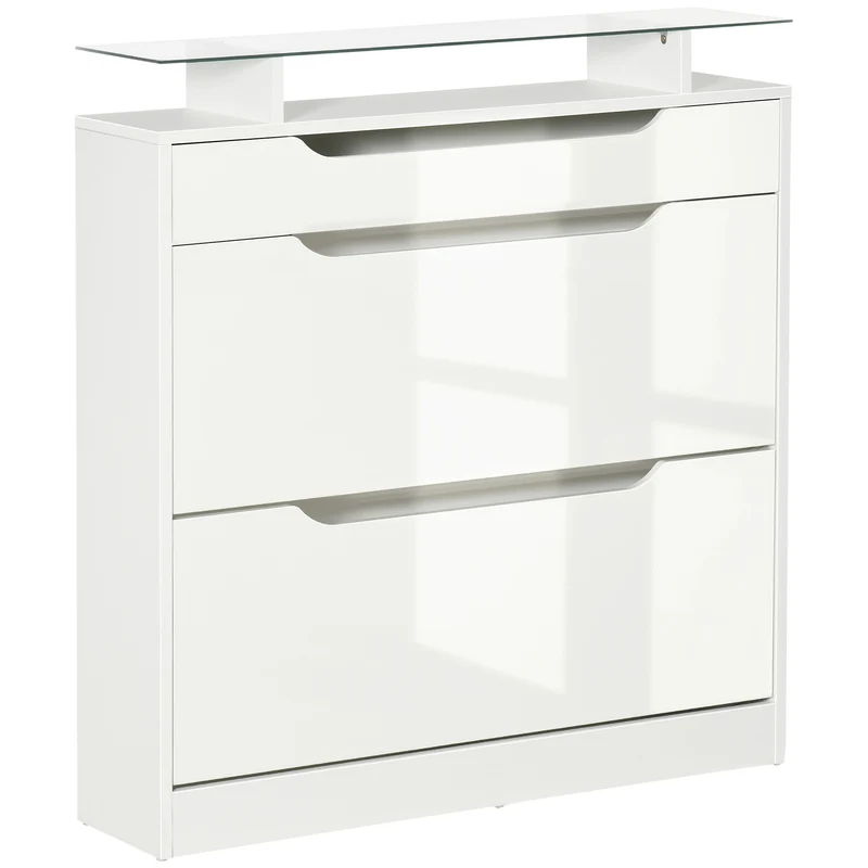 Armoire à chaussures entrée compacte 89 x 23 x 96 cm rangement modulable anti basculement contemporain épuré en MDF blanc 21_0002628