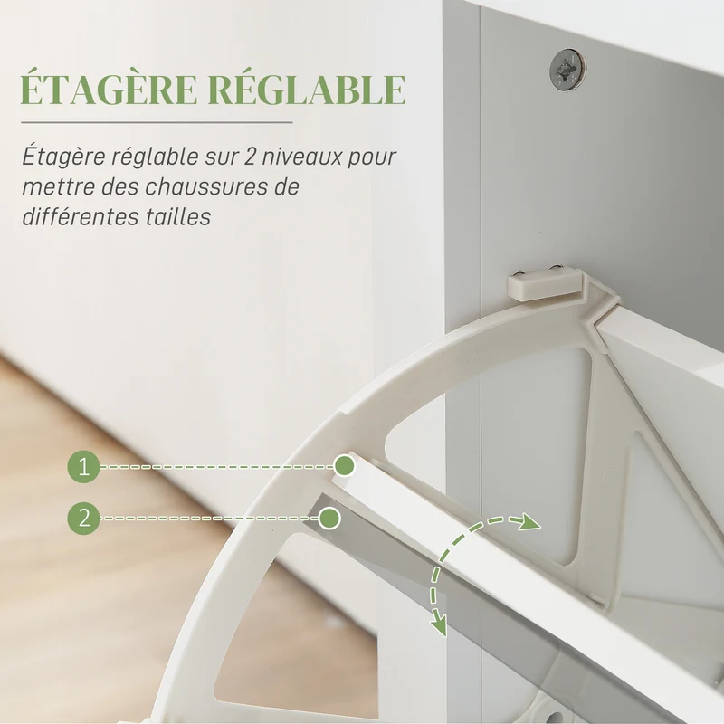 Armoire à chaussures entrée compacte 89 x 23 x 96 cm rangement modulable anti basculement contemporain épuré en MDF blanc 21_0002628