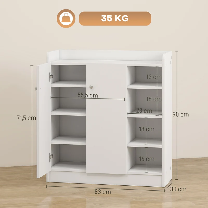 Armoire à chaussures entrée 83 x 30 x 90 cm gain de place étagère réglable moderne épuré en panneau de particules blanc 21_0000090