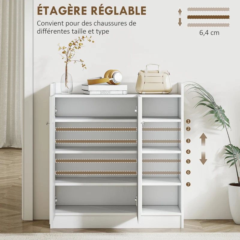 Armoire à chaussures entrée 83 x 30 x 90 cm gain de place étagère réglable moderne épuré en panneau de particules blanc 21_0000090