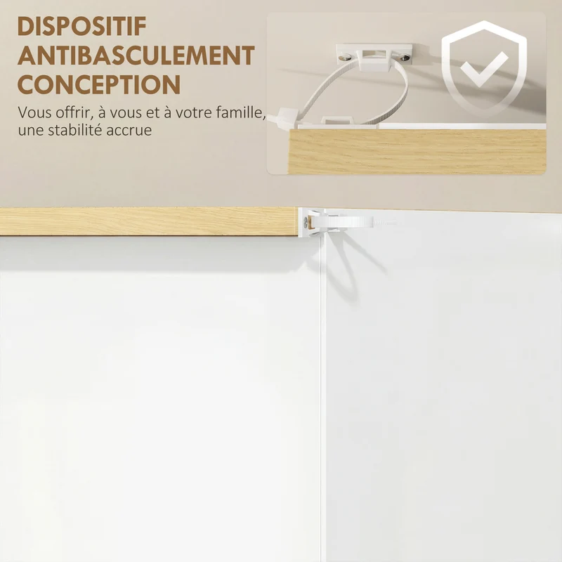 Armoire à chaussures entrée 72 x 26 x 112 cm 3 portes 2 niveaux anti basculement épuré en panneaux de particules blanc 21_0002603