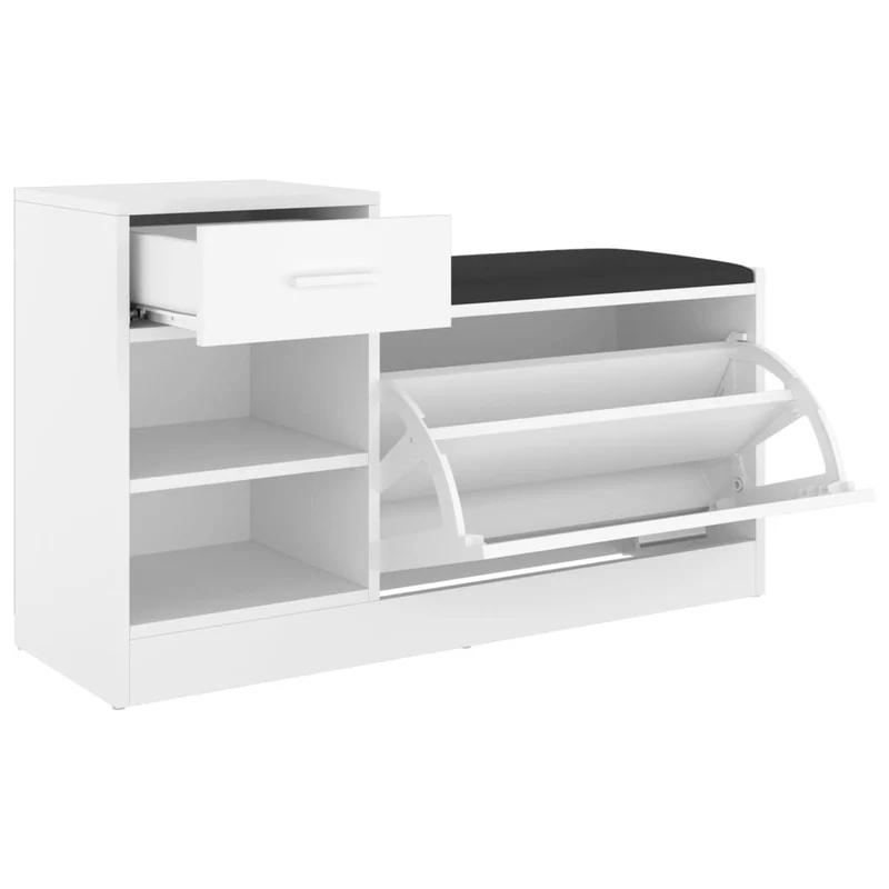 Banc à chaussures bottes commode étagère meuble entrée rangement 94,5 x 31 x 57 cm bois d'ingénierie blanc 02_0022892