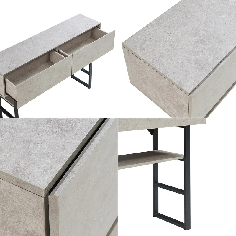 Table console 75 x 120 x 30 cm noir effet béton clair 03_0010887