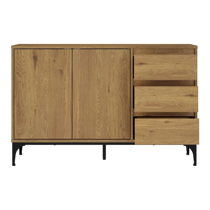 Buffet commode meuble de rangement salon entré chambre 77 x 120 x 40 cm effet chêne foncé 03_0009029