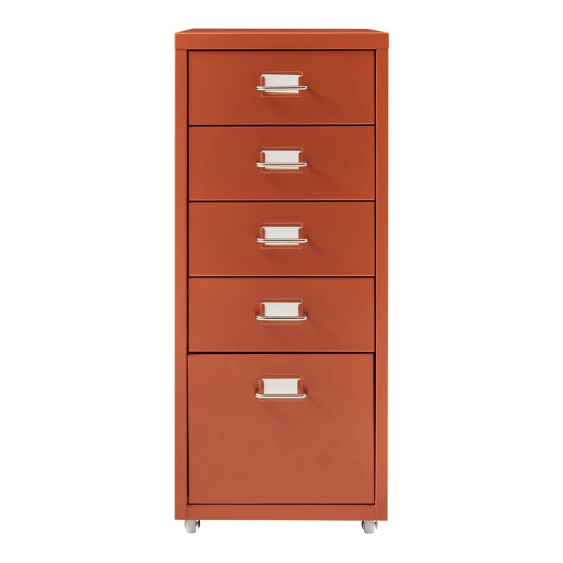 Caisson de bureau armoire meuble de rangement à roulettes avec 5 tiroirs 69 x 28 x 41 cm rouge brique 03_0009106