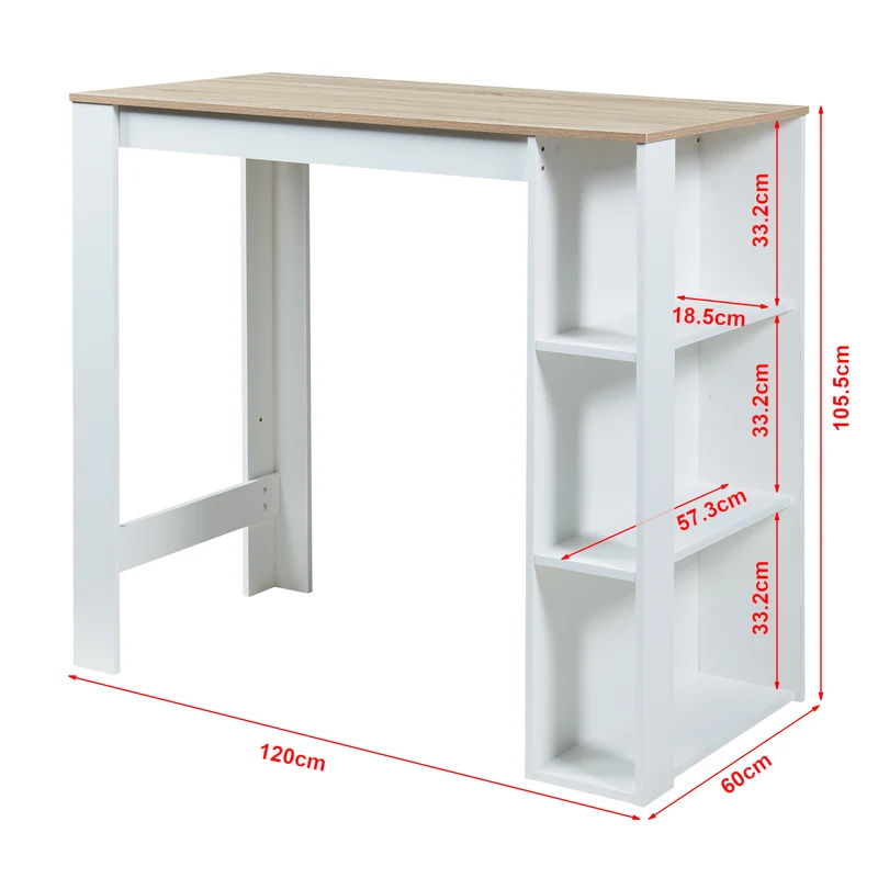 Table de bar 3 étagères 120 x 60 x 106 cm effet chêne blanc 03_0010987