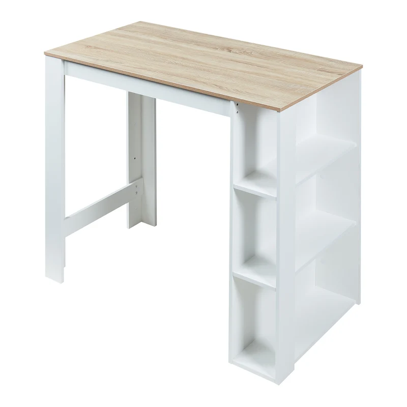 Table de bar 3 étagères 120 x 60 x 106 cm effet chêne blanc 03_0010987