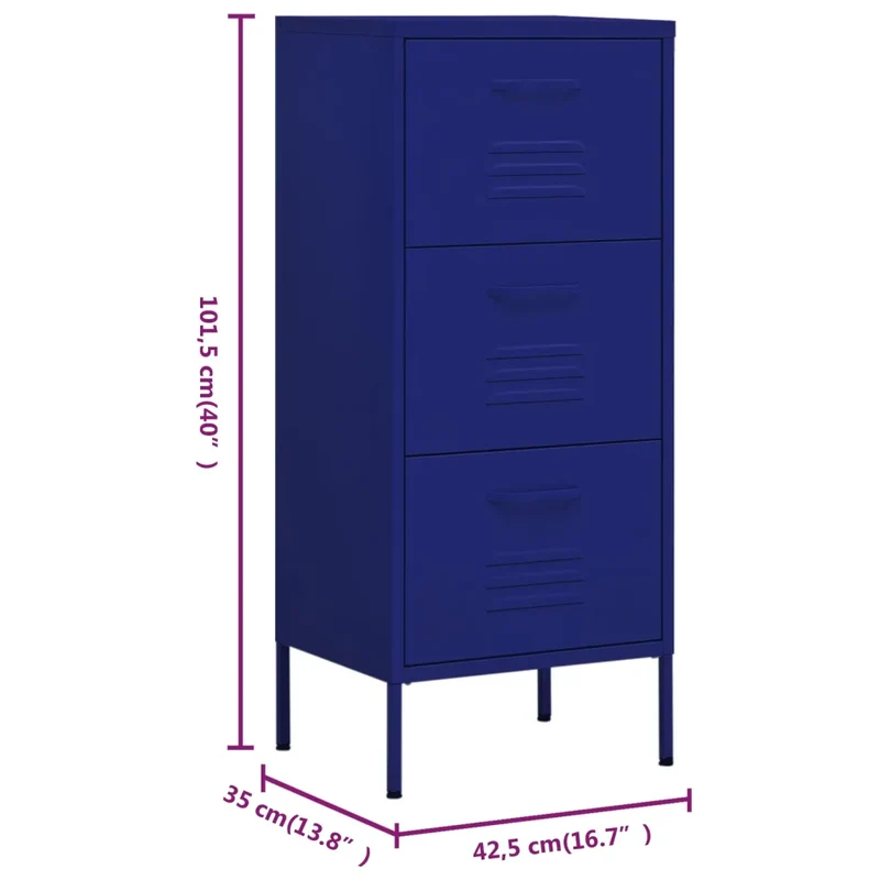 Armoire de rangement bleu marine 42,5 x 35 x 101,5 cm avec tiroirs en acier 02_0046869