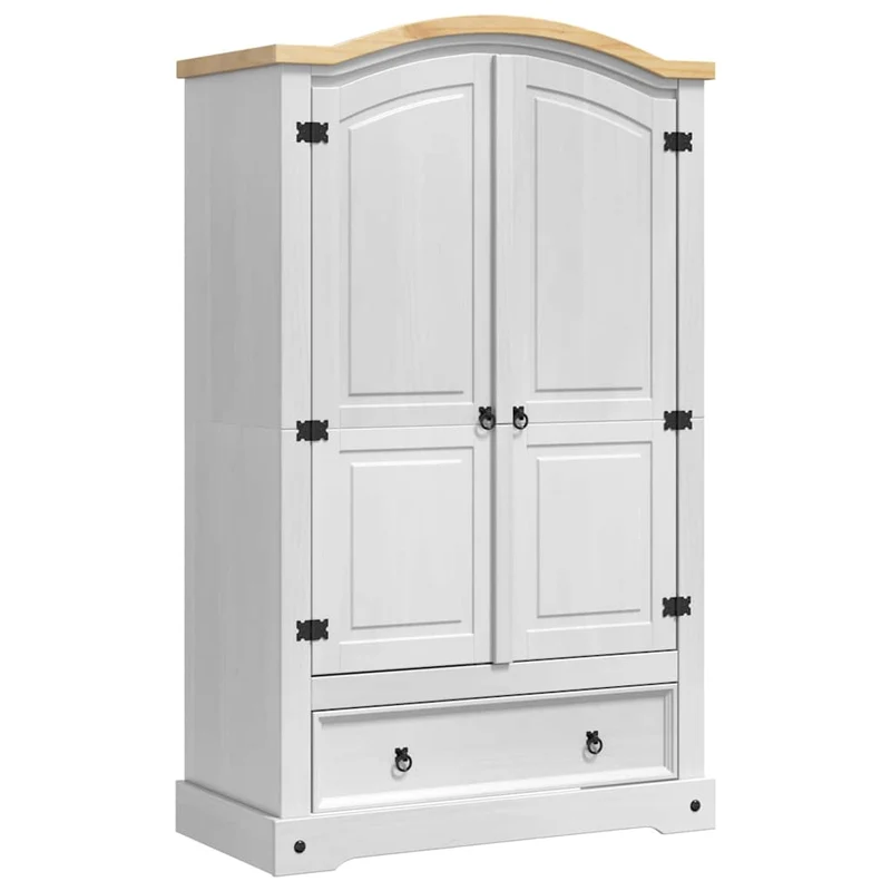 Armoire avec tiroir rangement intérieur 101 x 52 x 170 cm en pin massif blanc 02_0059378