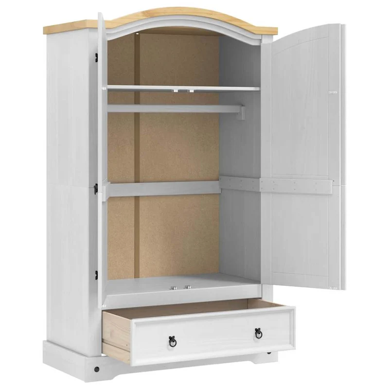 Armoire avec tiroir rangement intérieur 101 x 52 x 170 cm en pin massif blanc 02_0059378