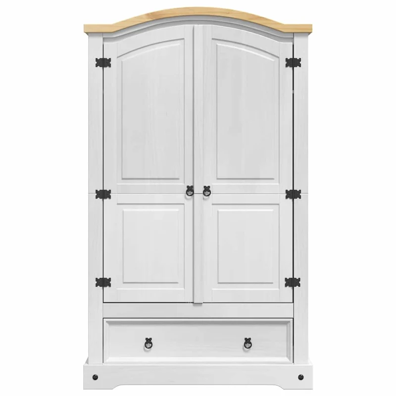 Armoire avec tiroir rangement intérieur 101 x 52 x 170 cm en pin massif blanc 02_0059378