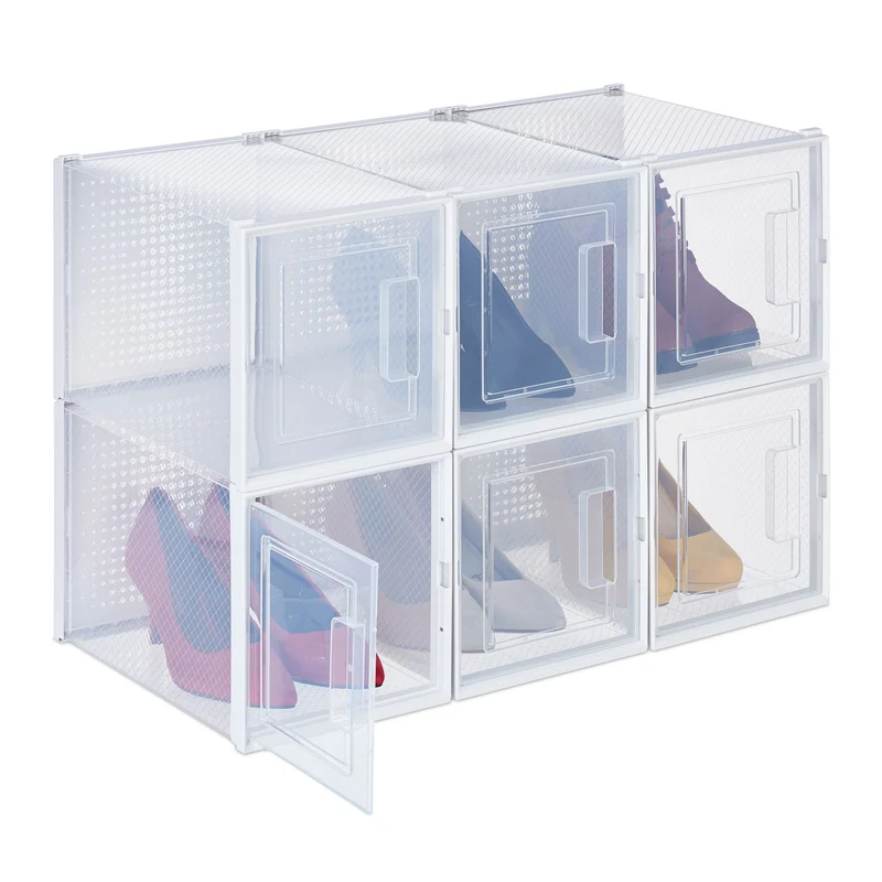 Lot de 6 boîtes de rangement empilables pour talons hauts 32 x 23 x 15 cm en plastique transparent 13_0014513