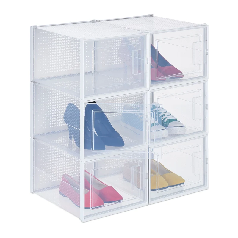 Lot de 6 boîtes de rangement empilables transparentes pour chaussures jusqu'à 48 34 x 25 x 16 cm en plastique clair 13_0014512