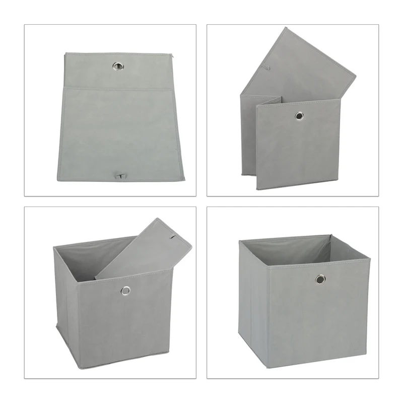 Lot de 4 bacs de rangement pliables pratiques chambre salon 30 x 30 x 30 cm en tissu gris 13_0014537