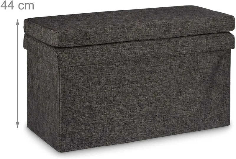 Tabouret pouf coffre de rangement pliant en lin 76 cm marron 13_0002782_2
