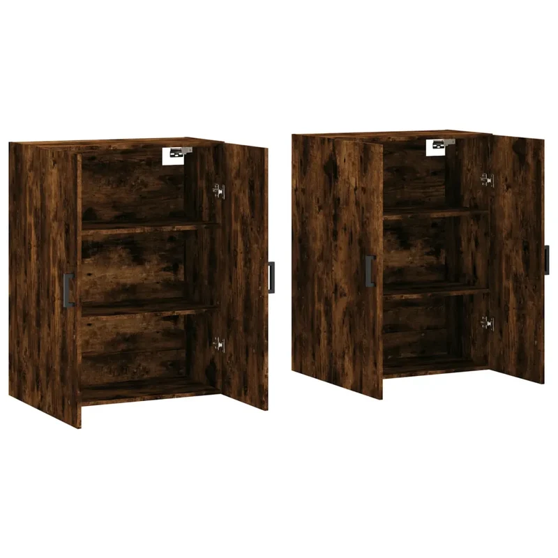 Lot de 2 armoires murales pratiques design contemporain 69,5 x 34 x 90 cm en bois d'ingénierie chêne fumé 02_0055361