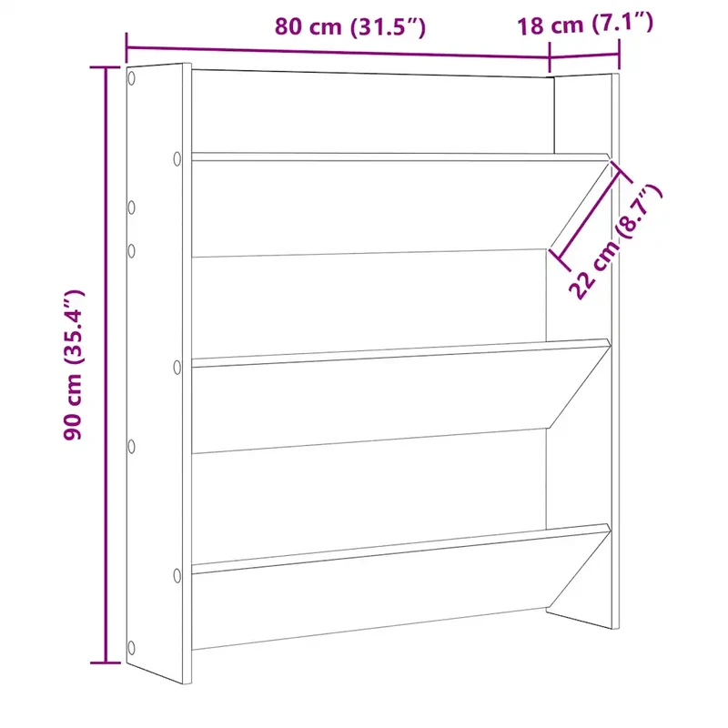 Armoire à chaussures murale moderne 80 x 18 x 90 cm 3 étagères basculantes style simple en aggloméré gris béton 02_0047901