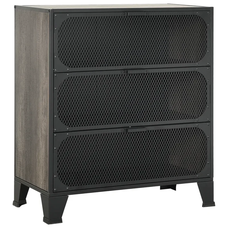 Lot de 2 armoires de rangement métallique et MDF 72 x 36 x 82 cm avec 2 étagères style industriel gris 02_0055177