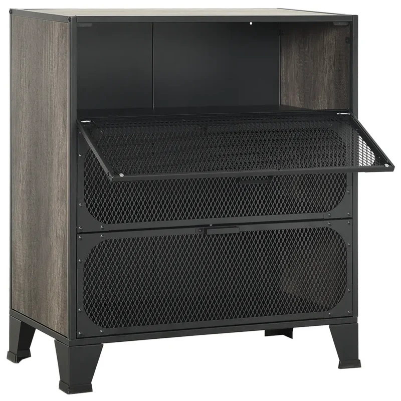 Lot de 2 armoires de rangement métallique et MDF 72 x 36 x 82 cm avec 2 étagères style industriel gris 02_0055177