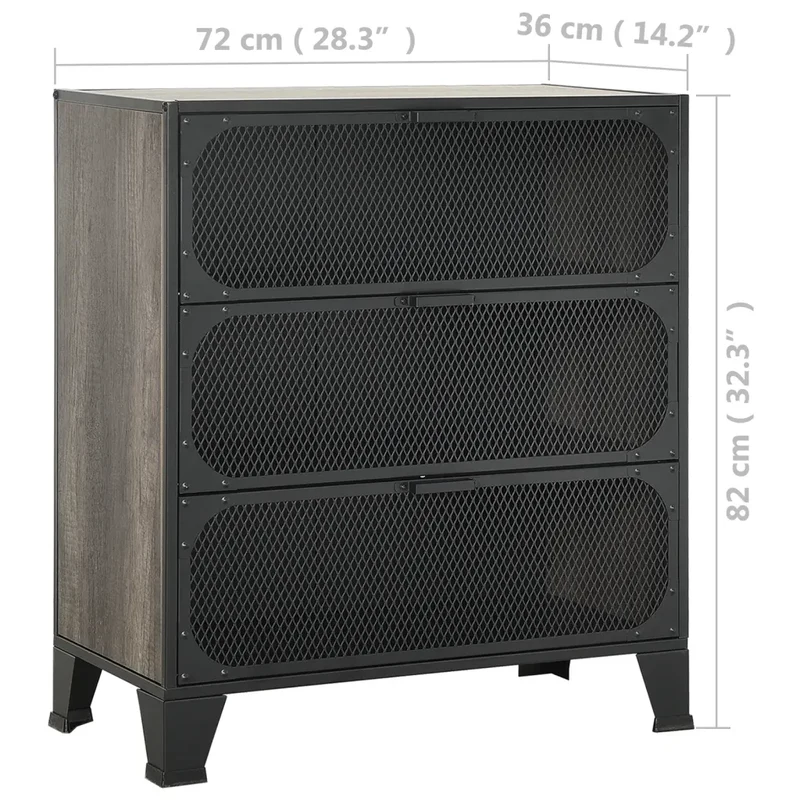 Lot de 2 armoires de rangement métallique et MDF 72 x 36 x 82 cm avec 2 étagères style industriel gris 02_0055177