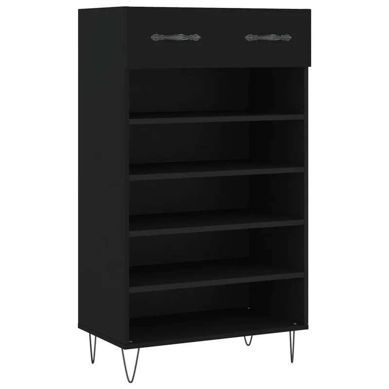 Armoire à chaussures noire moderne avec tiroir 60 x 35 x 105 cm en bois d'ingénierie noir 02_0048720