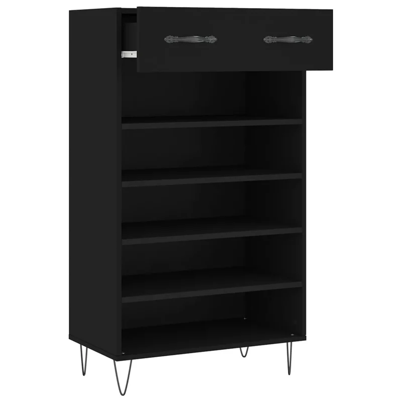 Armoire à chaussures noire moderne avec tiroir 60 x 35 x 105 cm en bois d'ingénierie noir 02_0048720