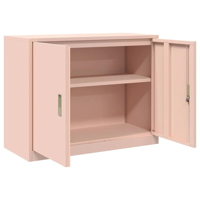 Armoire de rangement moderne avec portes verrouillables 90 x 40 x 70 cm en acier laminé à froid rose 02_0054810