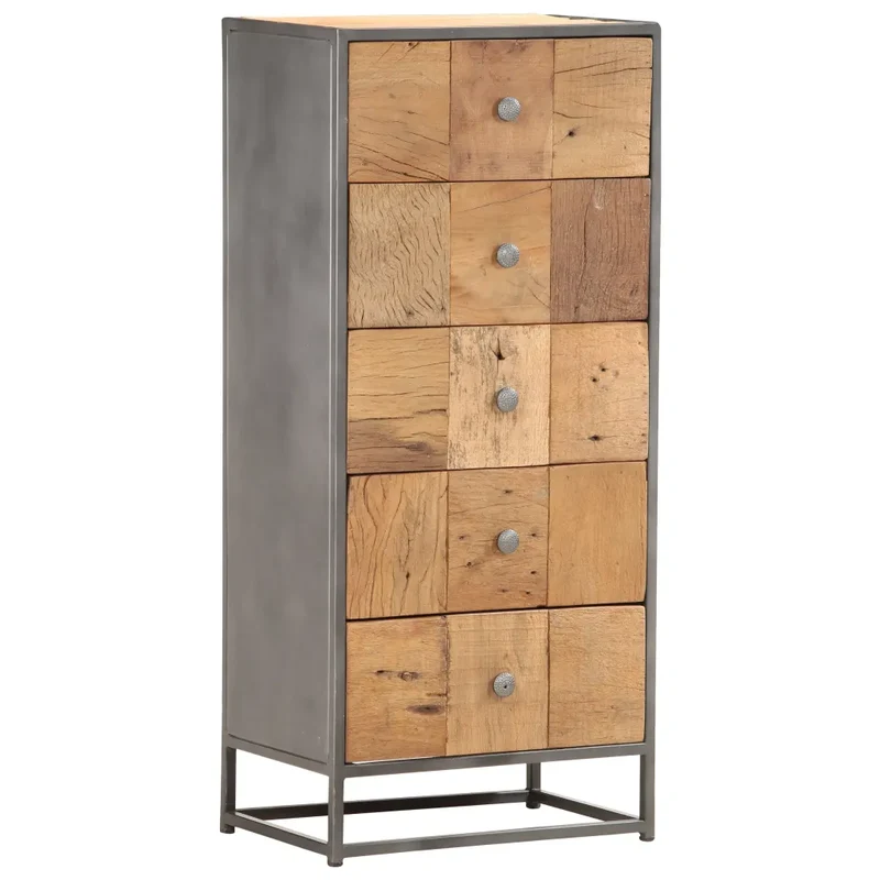 Armoire à tiroirs vintage style ancien 45 x 30 x 100 cm solide espace de rangement en bois de récupération marron 02_0046475