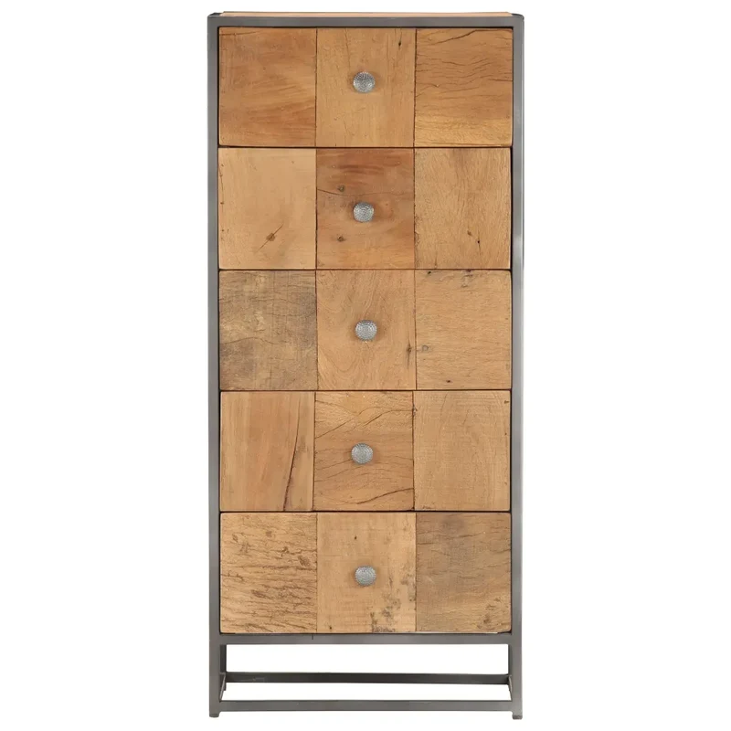 Armoire à tiroirs vintage style ancien 45 x 30 x 100 cm solide espace de rangement en bois de récupération marron 02_0046475