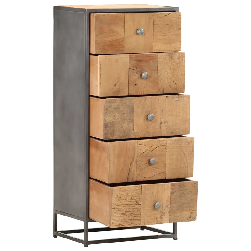 Armoire à tiroirs vintage style ancien 45 x 30 x 100 cm solide espace de rangement en bois de récupération marron 02_0046475