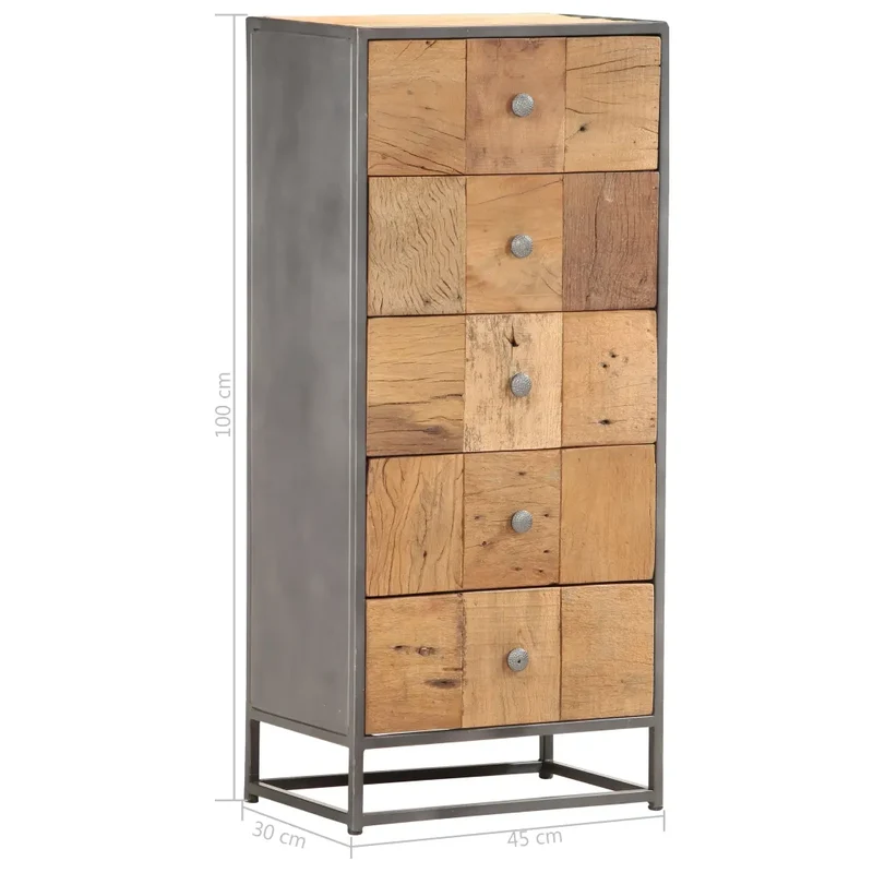Armoire à tiroirs vintage style ancien 45 x 30 x 100 cm solide espace de rangement en bois de récupération marron 02_0046475