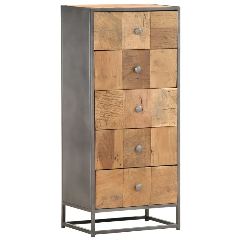 Armoire à tiroirs vintage style ancien 45 x 30 x 100 cm solide espace de rangement en bois de récupération marron 02_0046475