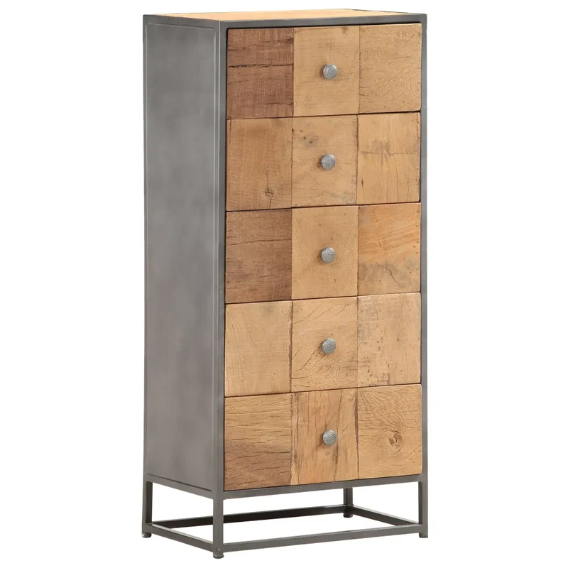 Armoire à tiroirs vintage style ancien 45 x 30 x 100 cm solide espace de rangement en bois de récupération marron 02_0046475