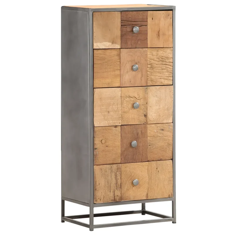 Armoire à tiroirs vintage style ancien 45 x 30 x 100 cm solide espace de rangement en bois de récupération marron 02_0046475