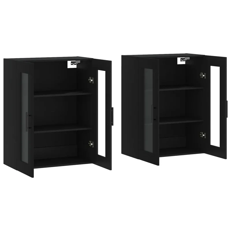Lot de 2 armoires murales pratiques rangement design noir 69,5 x 34 x 90 cm en bois d'ingénierie noir 02_0055446