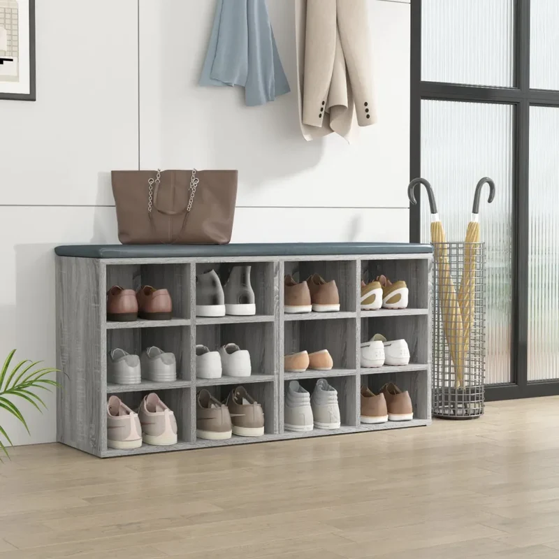 Lot de 2 armoires à chaussures compactes 52,5 x 30 x 50 cm design élégant rangement pratique en bois d'ingénierie gris 02_0048438