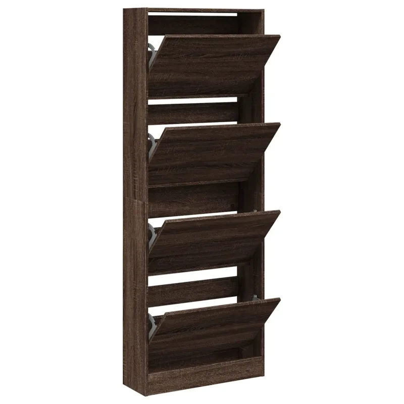 Armoire à chaussures design compacte espace réduit 60 x 21 x 163 cm rangement pratique en bois d'ingénierie marron 02_0049397