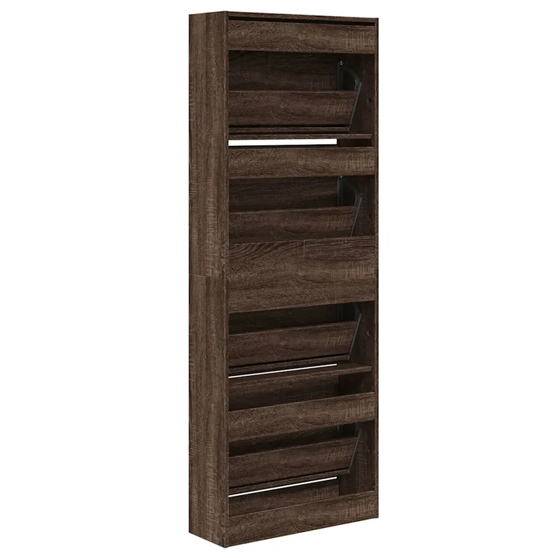 Armoire à chaussures design compacte espace réduit 60 x 21 x 163 cm rangement pratique en bois d'ingénierie marron 02_0049397