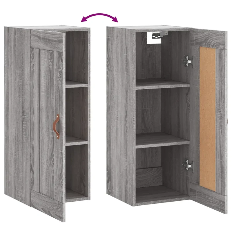 Armoire murale élégante design contemporain 34,5 x 34 x 90 cm grande capacité rangement en bois d'ingénierie gris 02_0048942