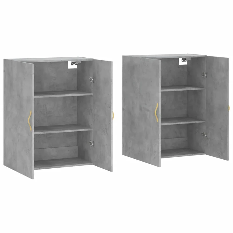 Lot de 2 armoires murales élégantes rangement intérieur 69,5 x 34 x 90 cm en bois d'ingénierie gris béton 02_0055350